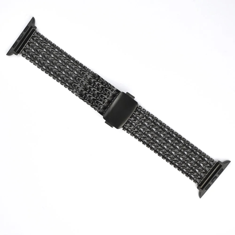 V Shape Mesh Band for Apple Watch Series 11 10 42mm / 9 8 7 41mm / SE3 SE2 SE 6 5 4 40mm / 3 2 1 38mm Stainless Steel Magnetic Watch Strap - Black - 2
