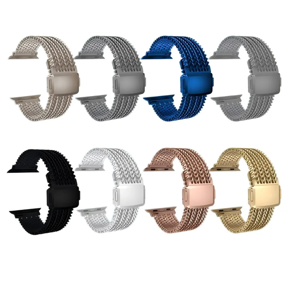 V Shape Mesh Band for Apple Watch Series 11 10 42mm / 9 8 7 41mm / SE3 SE2 SE 6 5 4 40mm / 3 2 1 38mm Stainless Steel Magnetic Watch Strap - Black - 7