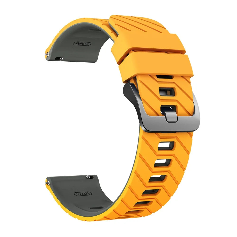 22mm Silicone Strap for Samsung Galaxy Watch3 45mm / Watch 46mm / Huawei Watch GT 5 46mm Dual Color Twill Pattern Watch Band - Yellow / Grey - 2