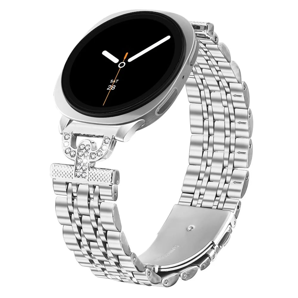 For Samsung Galaxy Watch Ultra2 47mm / Watch Ultra (2025) 47mm / Watch Ultra 47mm Watch Band 7-Bead D-Shape Rhinestones Decor Silver Stainless Steel Strap - 2