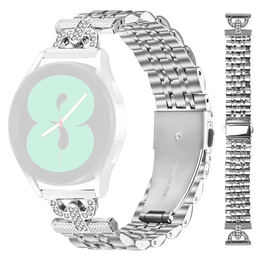 Watch Band for Garmin D2 Air X10 / vivoactive 5 / Venu Sq 2 7-Bead D-Shape Rhinestones Decor Silver Stainless Steel Strap - 1