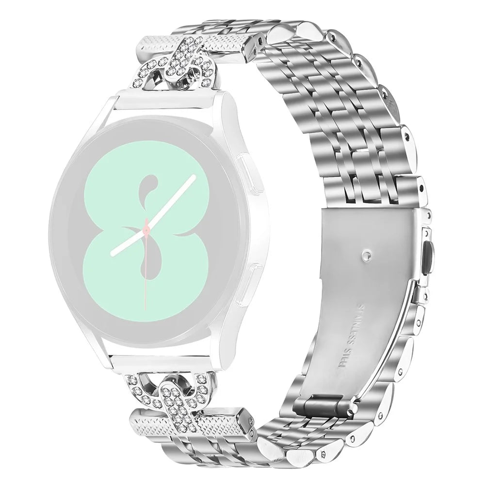 Watch Band for Samsung Galaxy Watch3 41mm / Watch Active2 44mm / 40mm 7-Bead D-Shape Rhinestones Decor Silver Stainless Steel Strap - 1