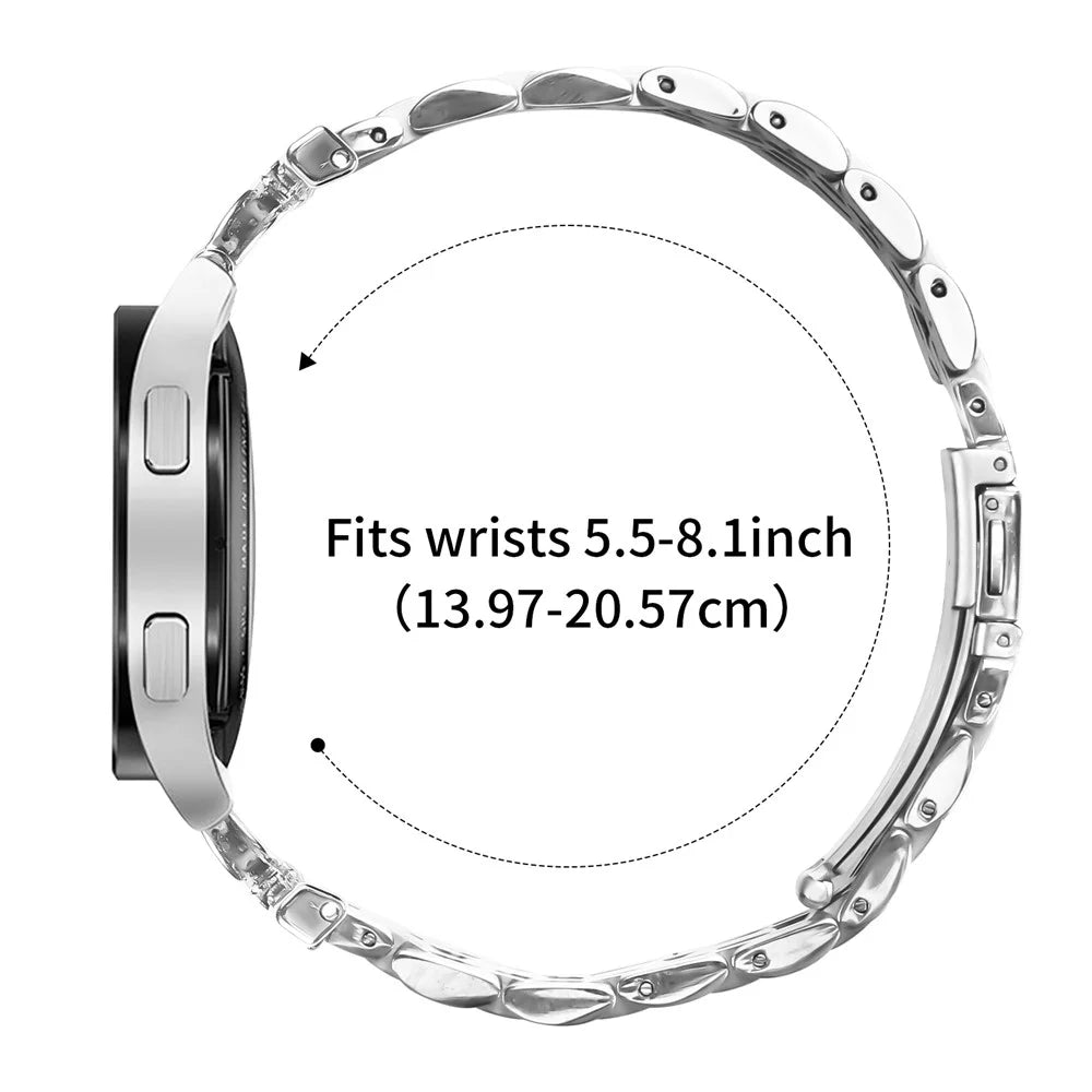 Watch Band for Samsung Galaxy Watch3 41mm / Watch Active2 44mm / 40mm 7-Bead D-Shape Rhinestones Decor Silver Stainless Steel Strap - 7