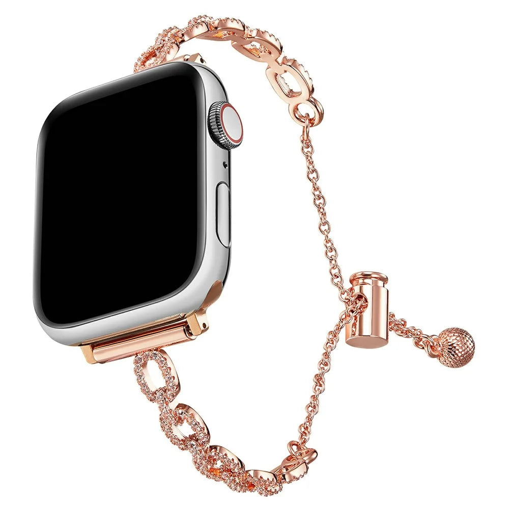 Metal Bracelet Strap for Apple Watch Series 10 9 8 7 SE 6 5 4 3 2 1 42mm 41mm 40mm 38mm Loop Link Rhinestone Watch Band - Rose Gold - 2