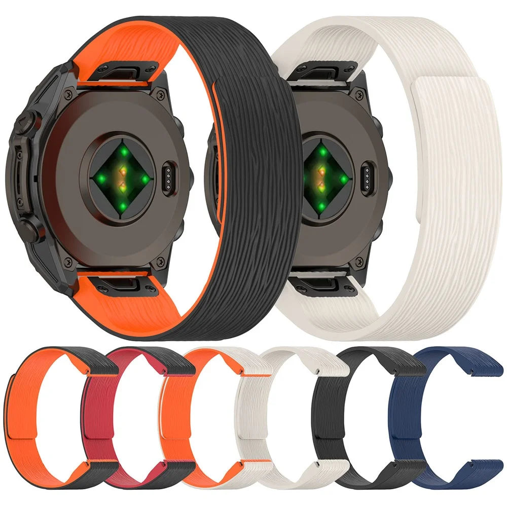 26mm Magnetic Watch Band for Garmin quatix 8 51mm / epix Pro 51mm / Fenix 7X / 7X Pro 51mm Quick Release Silicone Strap Stripe Pattern - Midnight Blue - 7