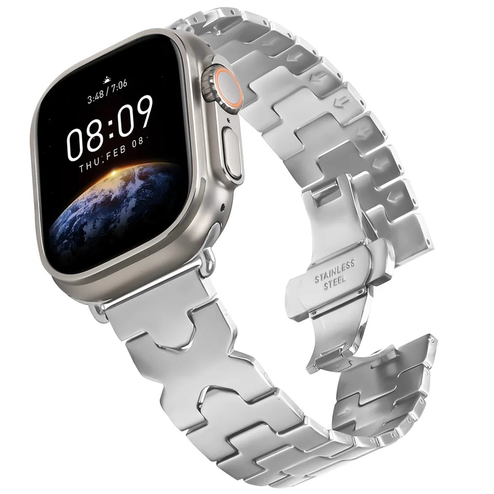 Watch Band For Apple Watch Series 11 10 42mm  /  9 8 7 41mm  /  SE3 SE2 SE 6 5 4 40mm  /  3 2 1 38mm Stainless Steel Strap with Butterfly Clasp - Silver - 2