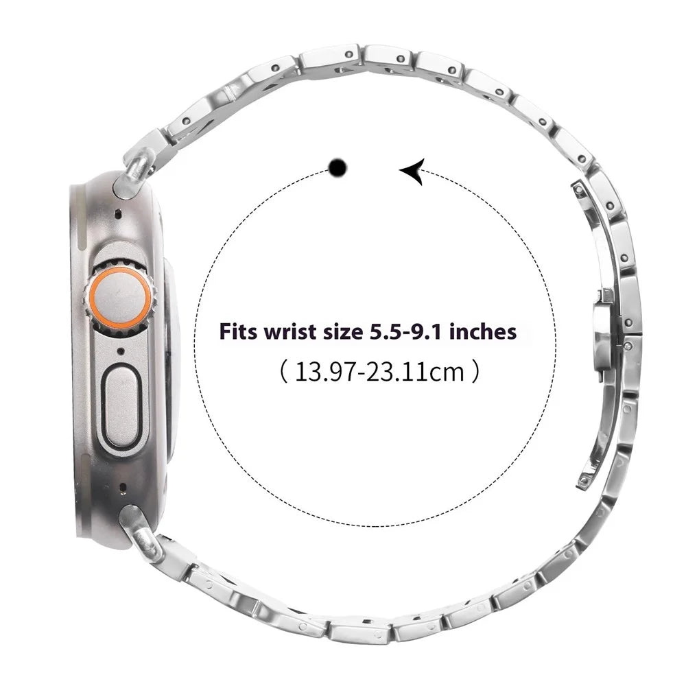 Watch Band For Apple Watch Series 11 10 42mm  /  9 8 7 41mm  /  SE3 SE2 SE 6 5 4 40mm  /  3 2 1 38mm Stainless Steel Strap with Butterfly Clasp - Silver - 7
