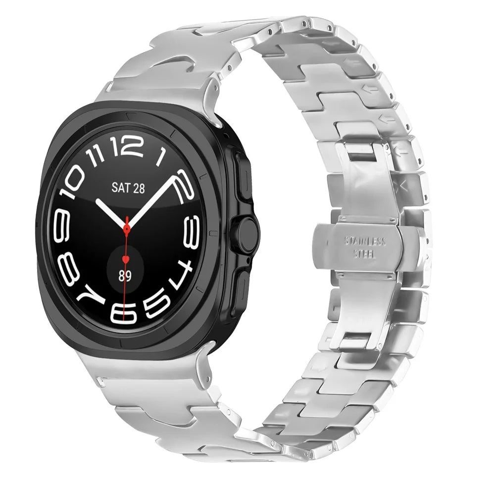 Watch Band for Samsung Galaxy Watch8 44mm  /  Watch8 40mm  /  Watch8 Classic 46mm Stainless Steel Strap with X-Shaped Butterfly Clasp - Silver - 3