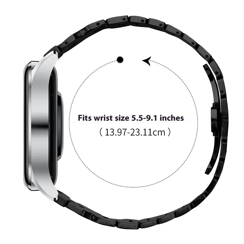 Stainless Steel Watch Band For Honor Watch GS Pro  /  MagicWatch 2 46mm  /  MagicWatch 1  /  Watch Dream X-Shaped Butterfly Clasp - Black - 7