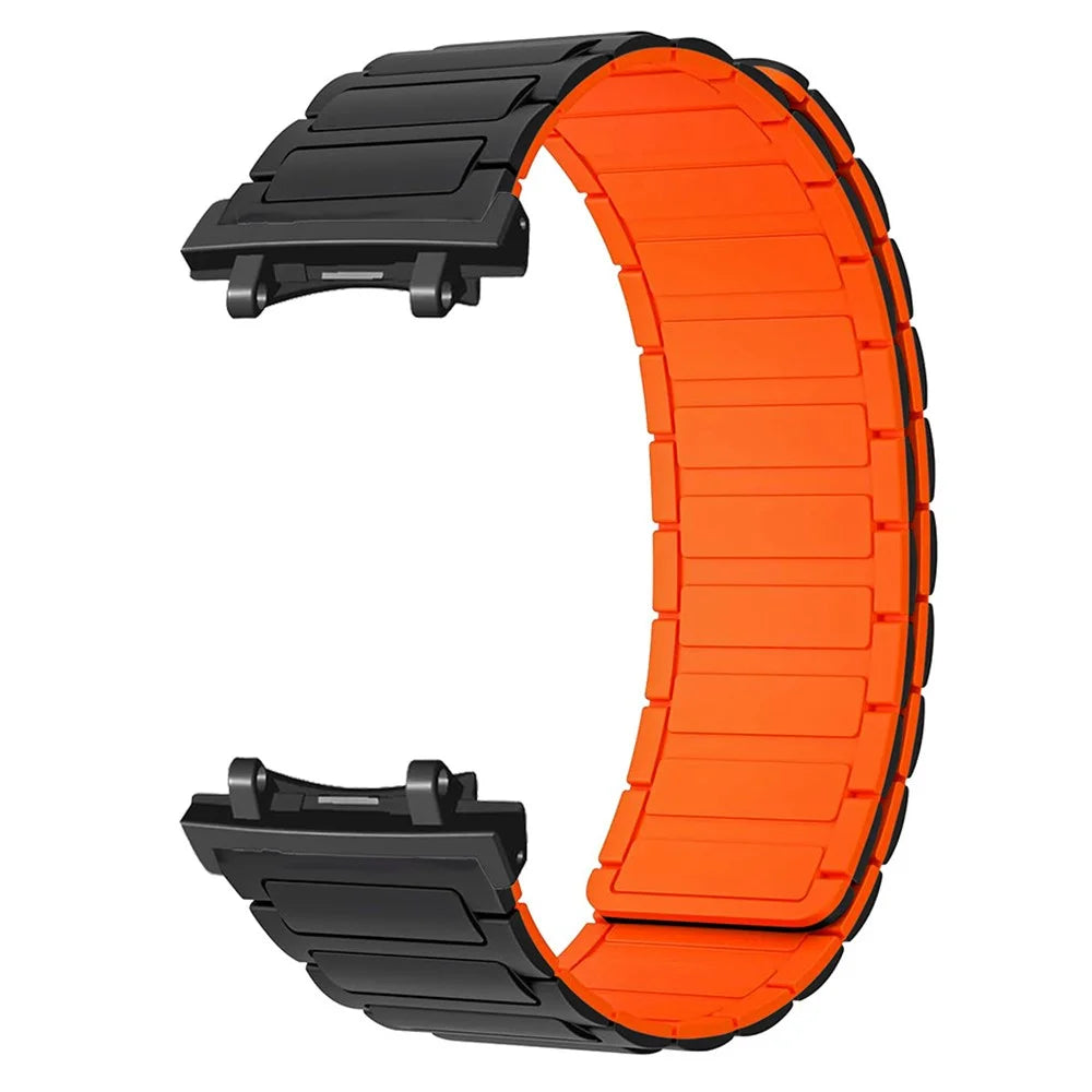 For Huami Amazfit T-Rex 3 A2322 Magnetic Silicone Watch Band Dual Color Adjustable Strap - Black / Orange - 1