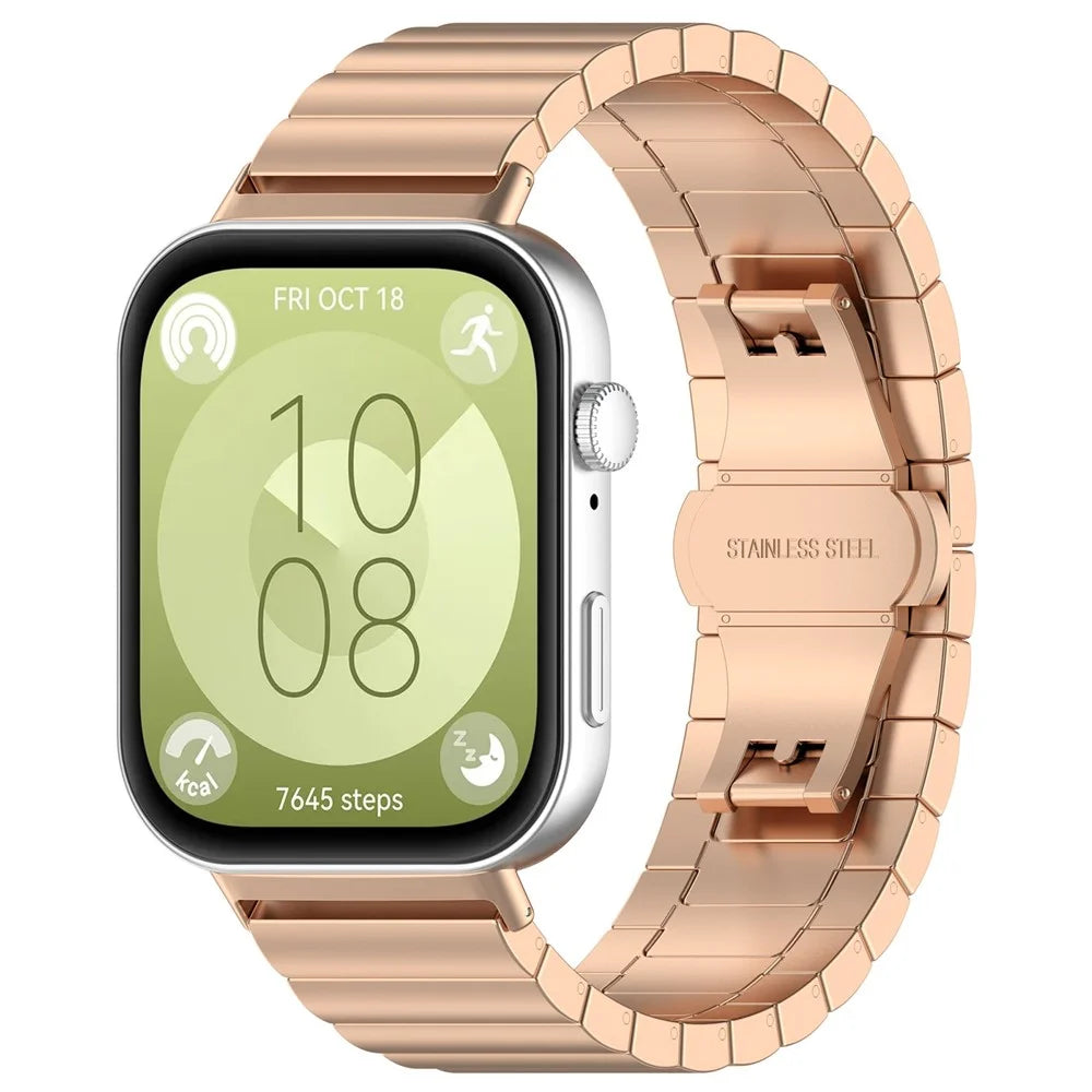 Stainless Steel Watch Band For Huawei Watch Fit 4  /  Fit 4 Pro Wrist Strap with Splite Butterfly Clasp - Rose Gold - 3