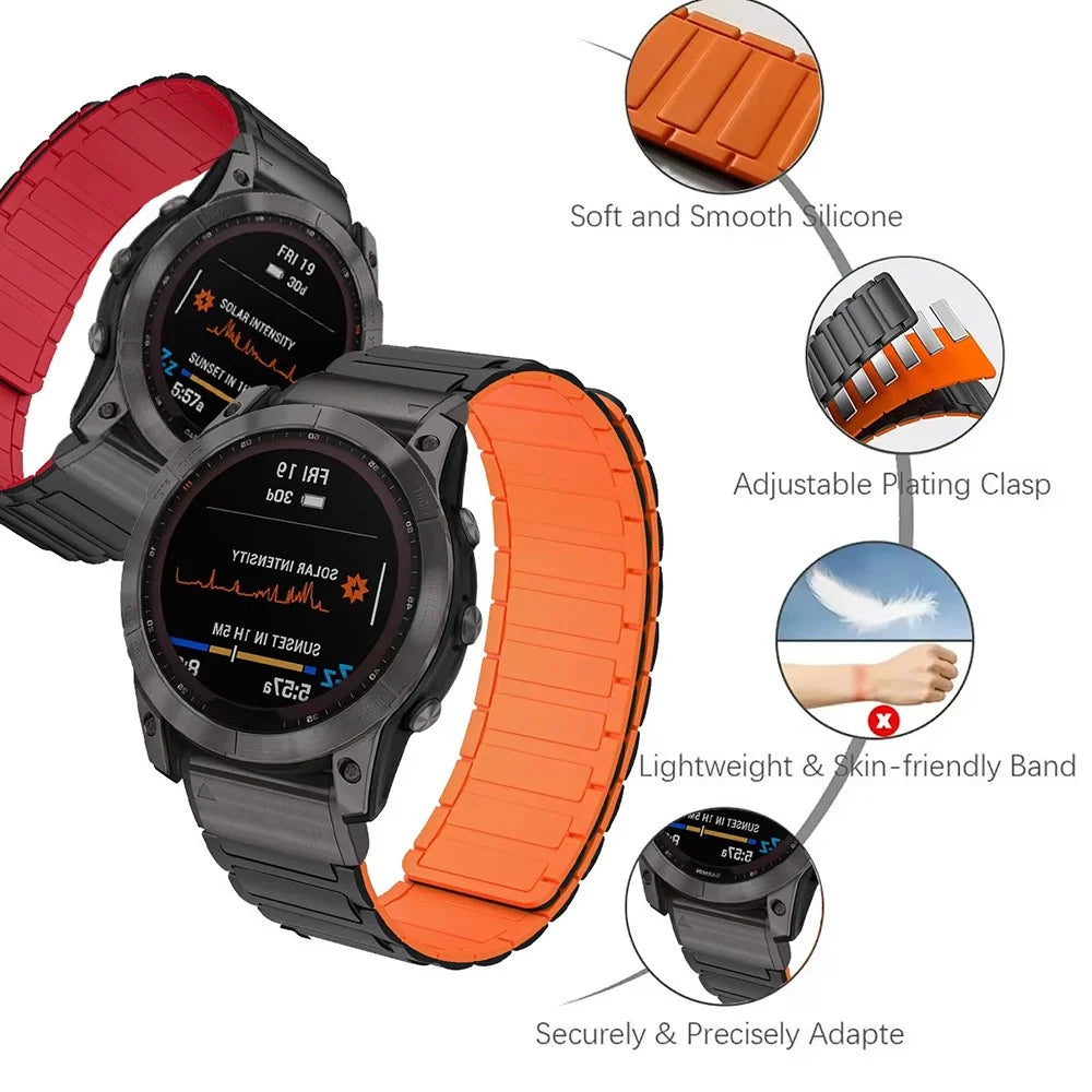 26mm Quick Release Magnetic Silicone Band for Garmin Fenix 8 Pro AMOLED 51mm  /  Fenix 8 51mm  /  Enduro 3  /  Enduro 2 Dual Color Watch Strap - Black  /  Orange - 2