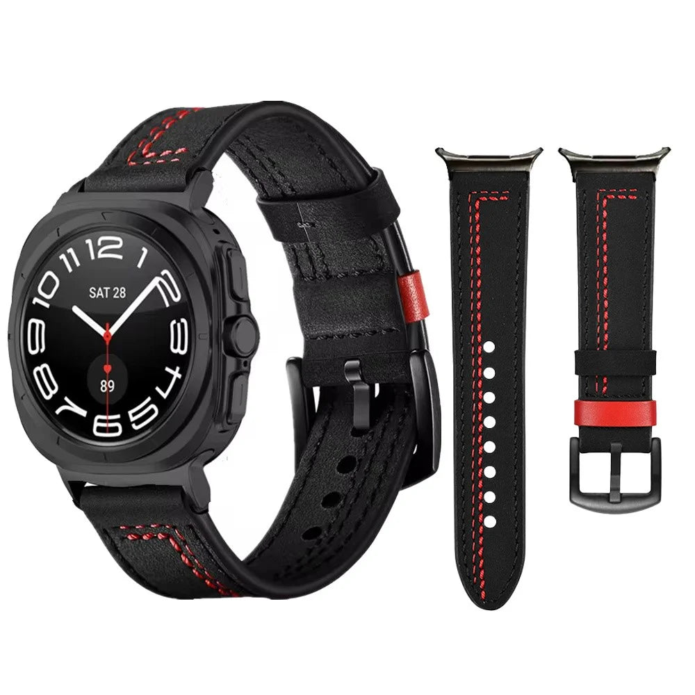 Watch Band for Samsung Galaxy Watch8 40mm  /  44mm  /  Watch8 Classic 46mm Genuine Cow Leather Stitching Line Strap - Black - 2