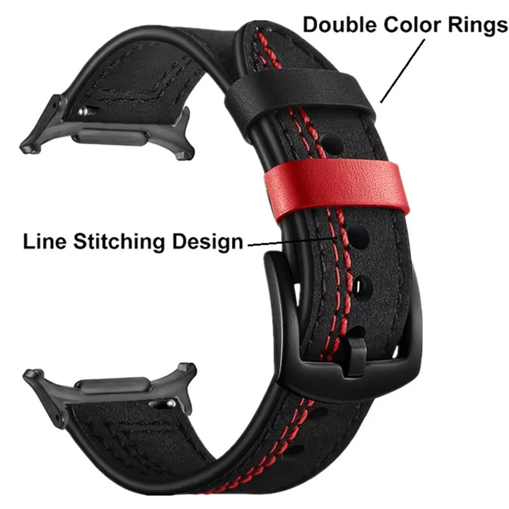 Watch Band for Samsung Galaxy Watch8 40mm  /  44mm  /  Watch8 Classic 46mm Genuine Cow Leather Stitching Line Strap - Black - 3