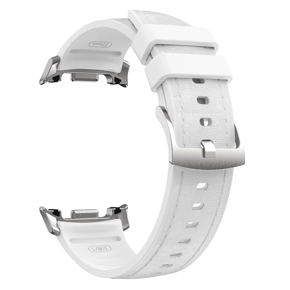 Watch Band fot Samsung Galaxy Watch8 Classic 46mm / Watch8 44mm / 40mm Stitched Leather Coated Silicone Wrist Strap - White - 3