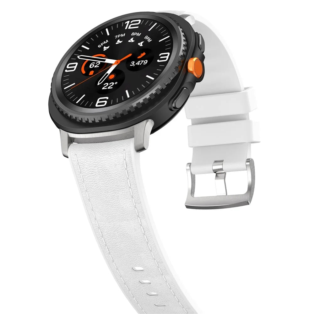 Watch Band fot Samsung Galaxy Watch8 Classic 46mm / Watch8 44mm / 40mm Stitched Leather Coated Silicone Wrist Strap - White - 4