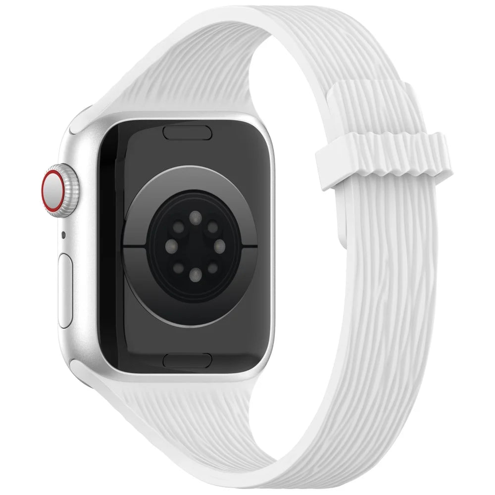 Strap for Apple Watch Series 11 10 42mm  /  9 8 7 41mm  /  SE3 SE2 SE 6 5 4 40mm  /  3 2 1 38mm Wood Grain Magnetic Silicone Watch Band - White - 1