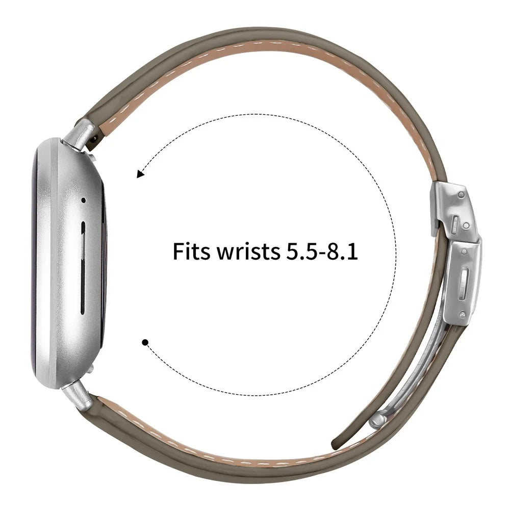 For Fitbit Versa 3  /  Sense Genuine Leather Watch Band with Silver Connector Turtle Back Buckle Wrist Strap - Grey - 6