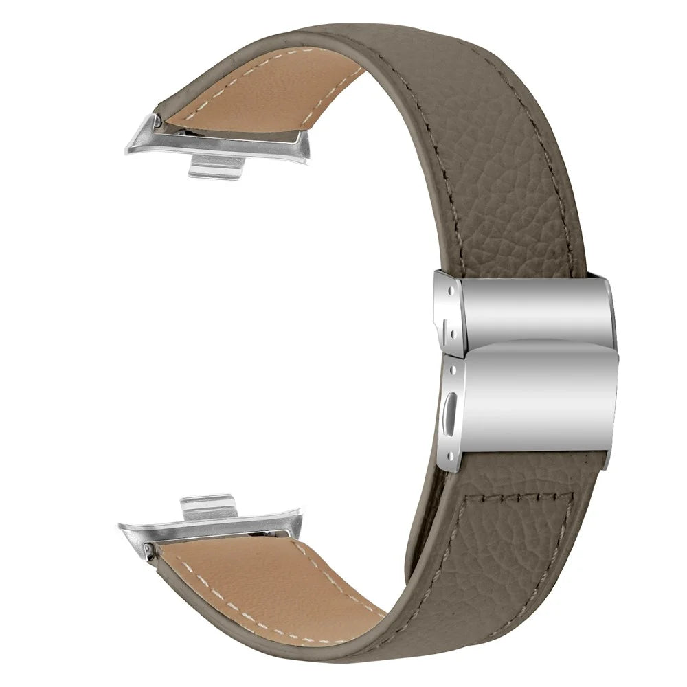 For Xiaomi Smart Band 10 Pro / 9 Pro / 8 Pro / Redmi Watch 6 / 5 / 4 Genuine Leather Watch Band with Silver Connector Turtle Back Buckle Wrist Strap - Grey - 1