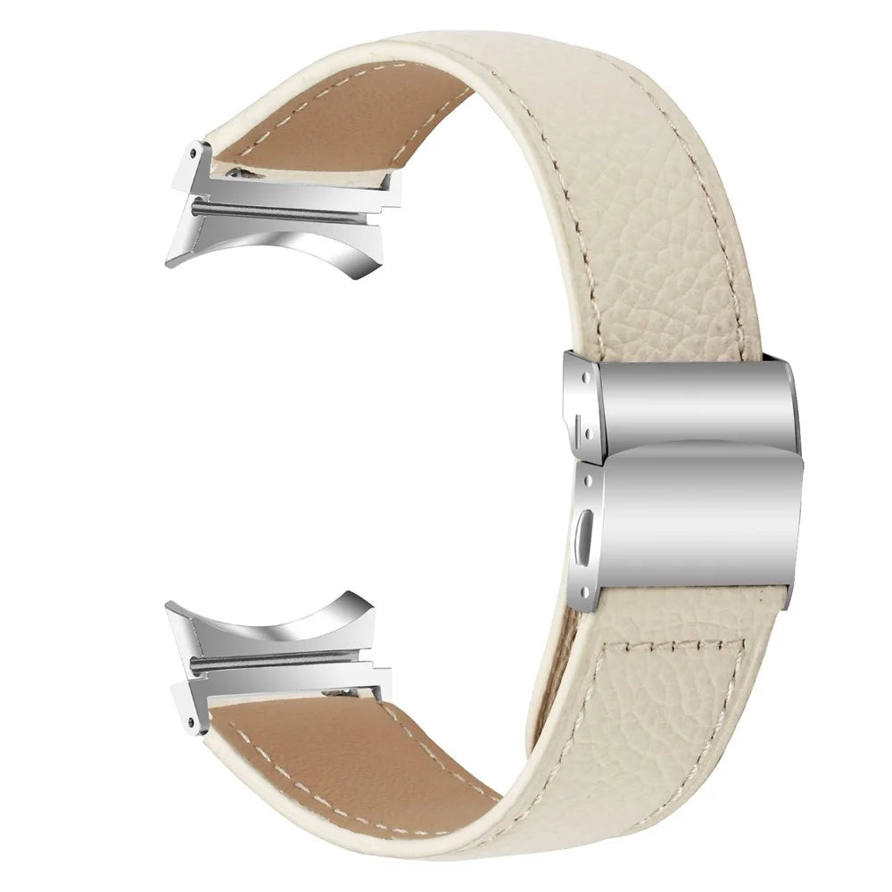 Wrist Strap with Silver Professional Connector For Samsung Galaxy Watch6  /  Watch6 Classic Genuine Leather Watch Band - Beige - 1