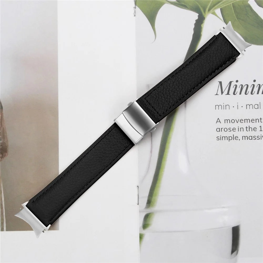 Wrist Strap with Silver Quick Release Connector For Samsung Galaxy Watch4  /  Watch5 40mm  /  44mm  /  45mm Genuine Leather Watch Band - Black - 5
