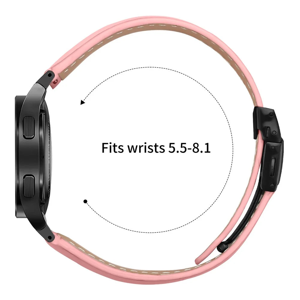 Wrist Strap with Black Professional Connector For Samsung Galaxy Watch7 40mm  /  44mm Genuine Leather Watch Band - Pink - 6