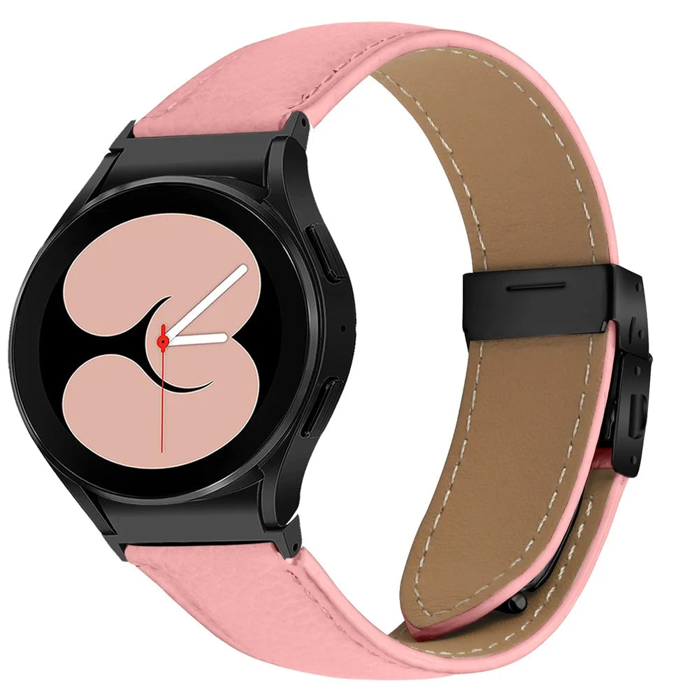 Wrist Strap with Black Quick Release Connector For Samsung Galaxy Watch6  /  Watch6 Classic Genuine Leather Watch Band - Pink - 2