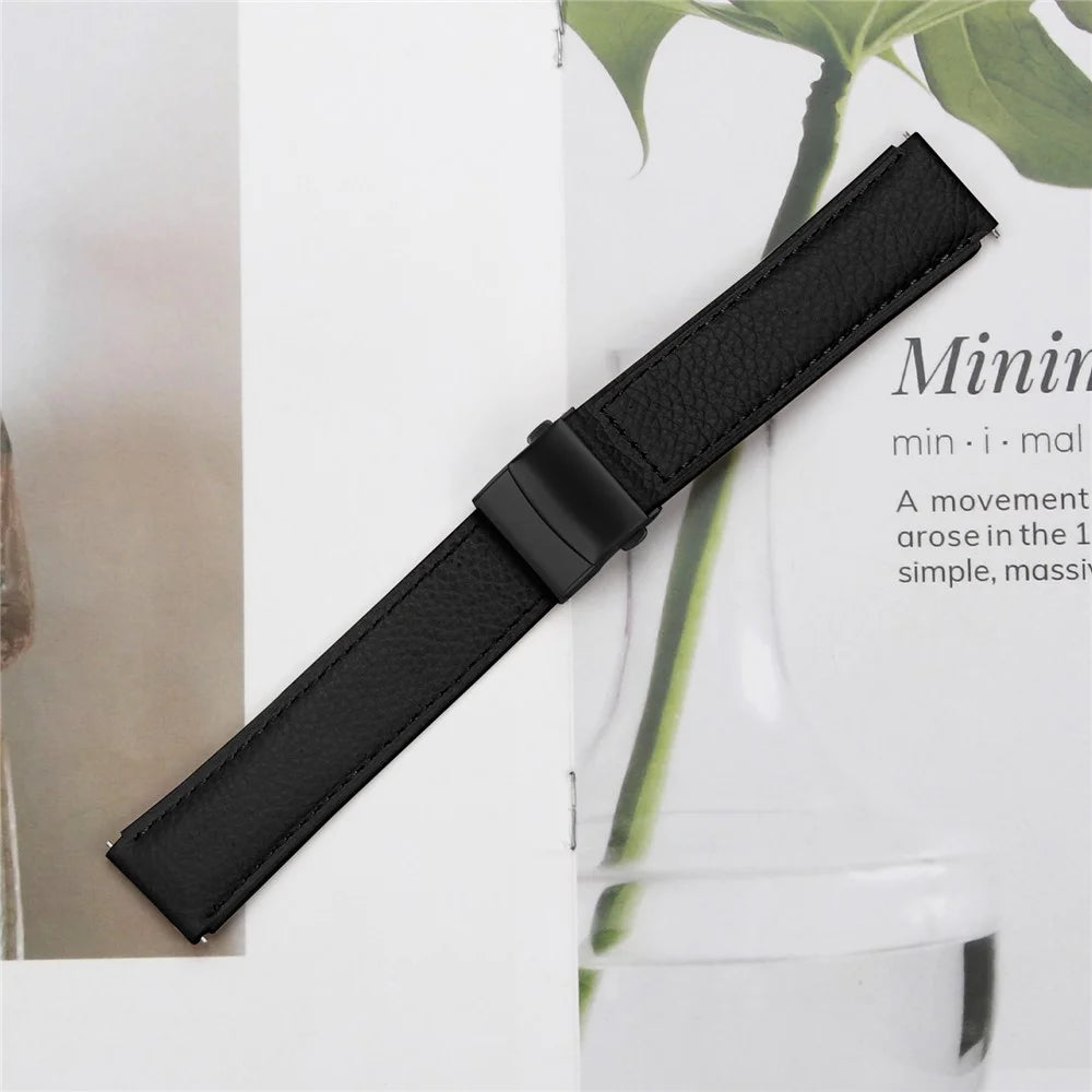 Wrist Strap For Samsung Galaxy Watch3 41mm  /  Active 2 40mm  /  44mm Genuine Leather Watch Band with Black Connector Turtle Back Buckle - Black - 5