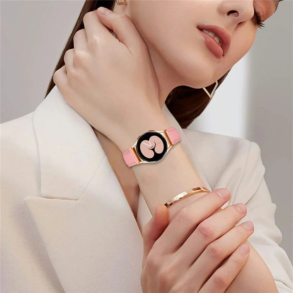 Wrist Strap with Rose Gold Professional Connector For Samsung Galaxy Watch7 Genuine Leather Watch Band - Pink - 3