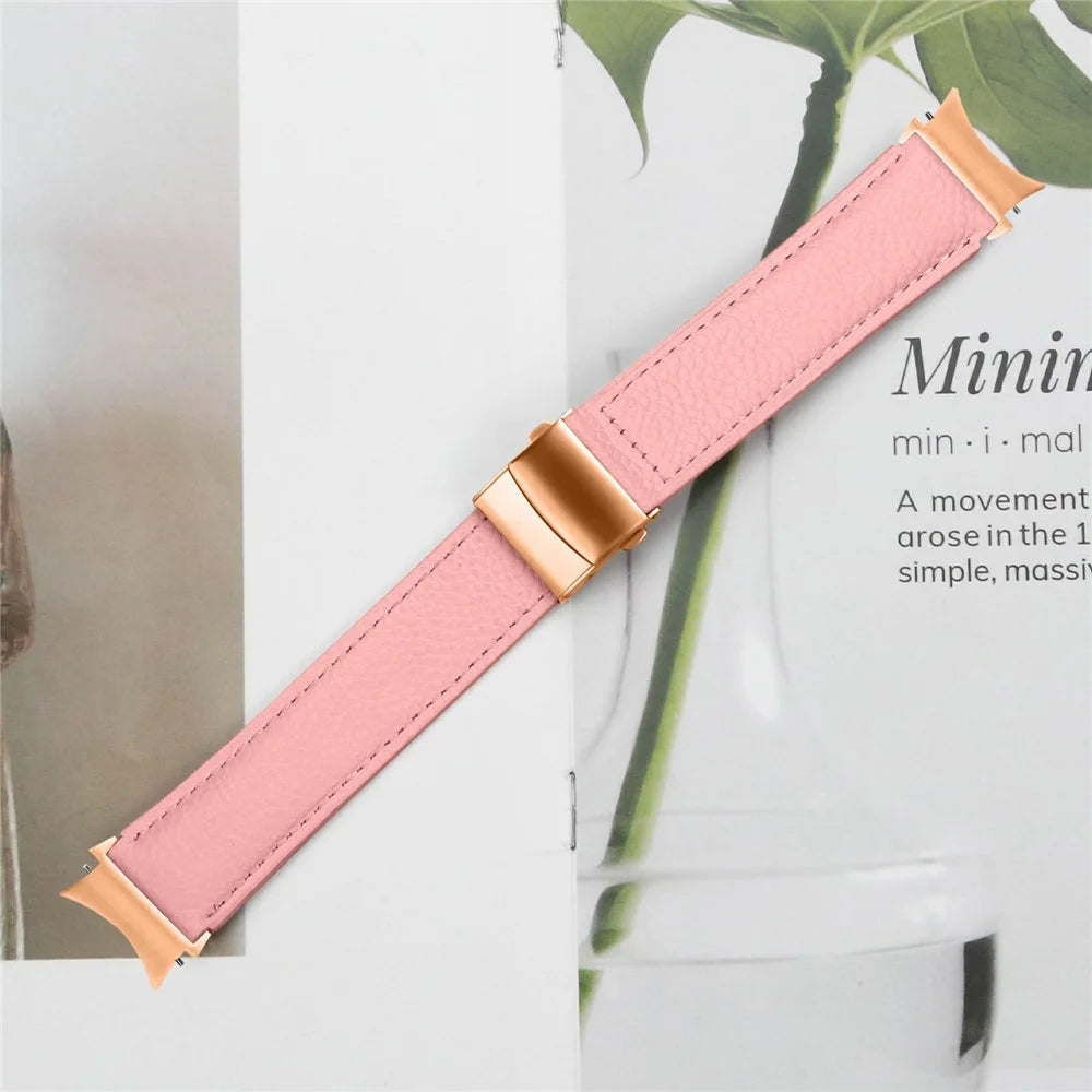 Wrist Strap with Rose Gold Professional Connector For Samsung Galaxy Watch7 Genuine Leather Watch Band - Pink - 5