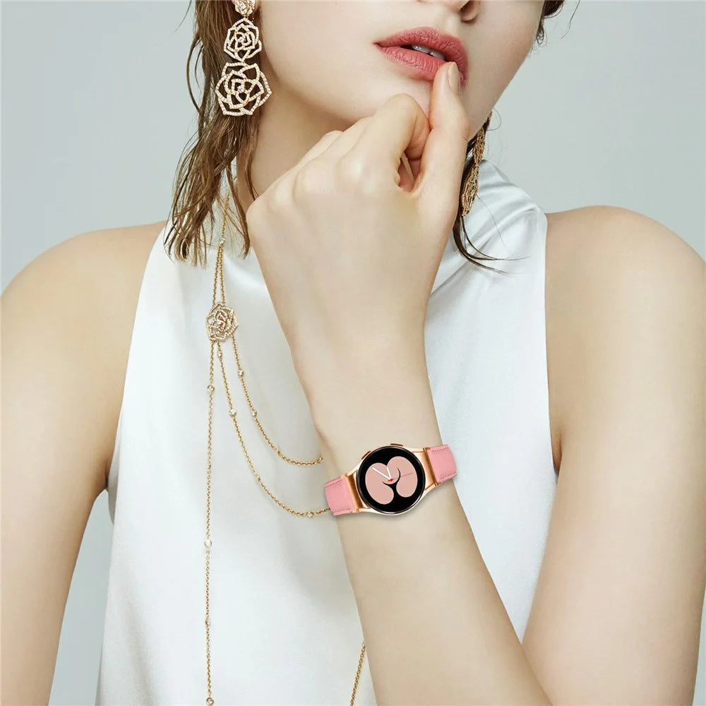 Wrist Strap with Rose Gold Quick Release Connector For Samsung Galaxy Watch7 Genuine Leather Watch Band - Pink - 4