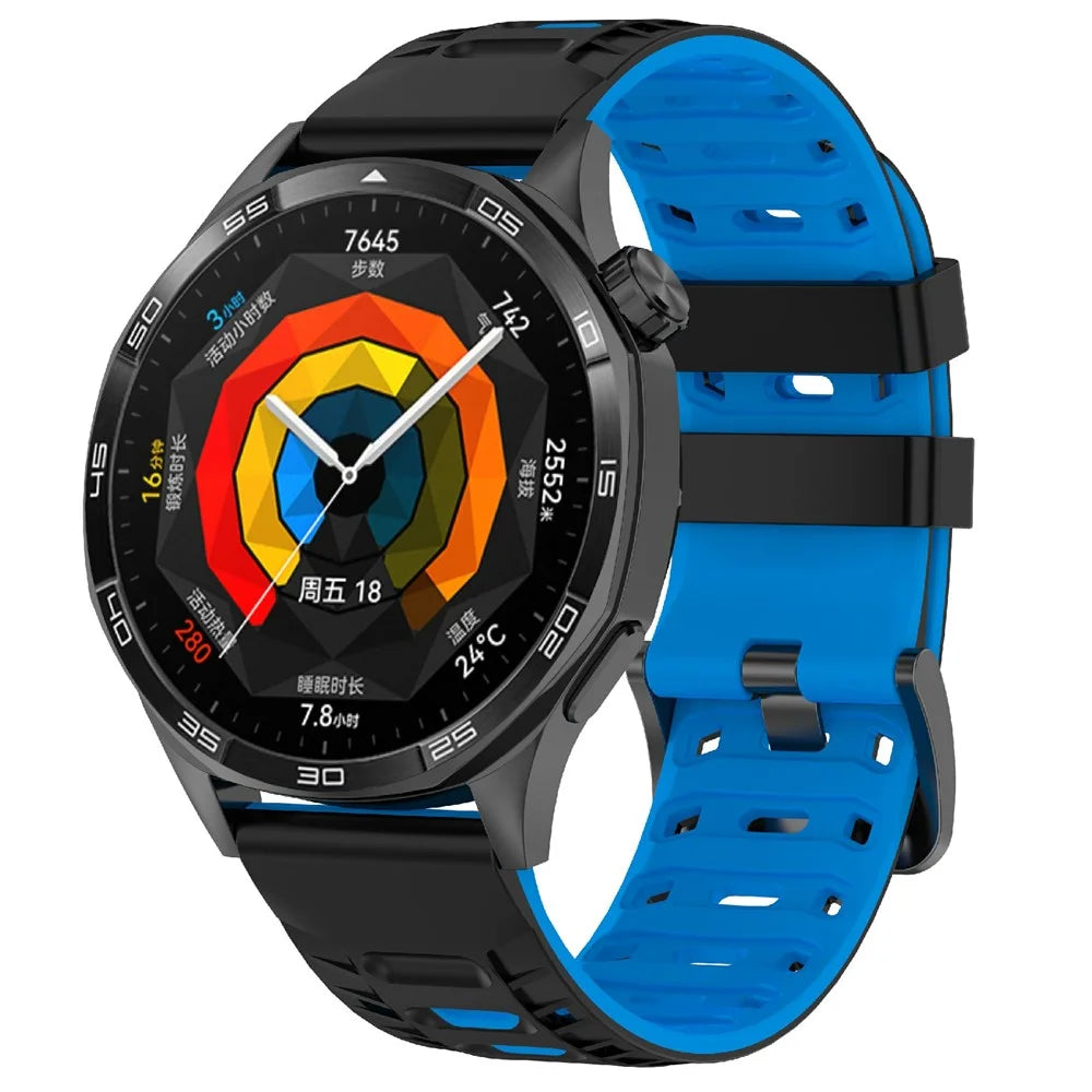 22mm Replacement Strap for Huawei Watch GT 5 Pro 46mm / Watch Ultimate / Ultimate Design Breathable Dual Color Silicone Watch Band Mecha Style - Black / Blue - 2