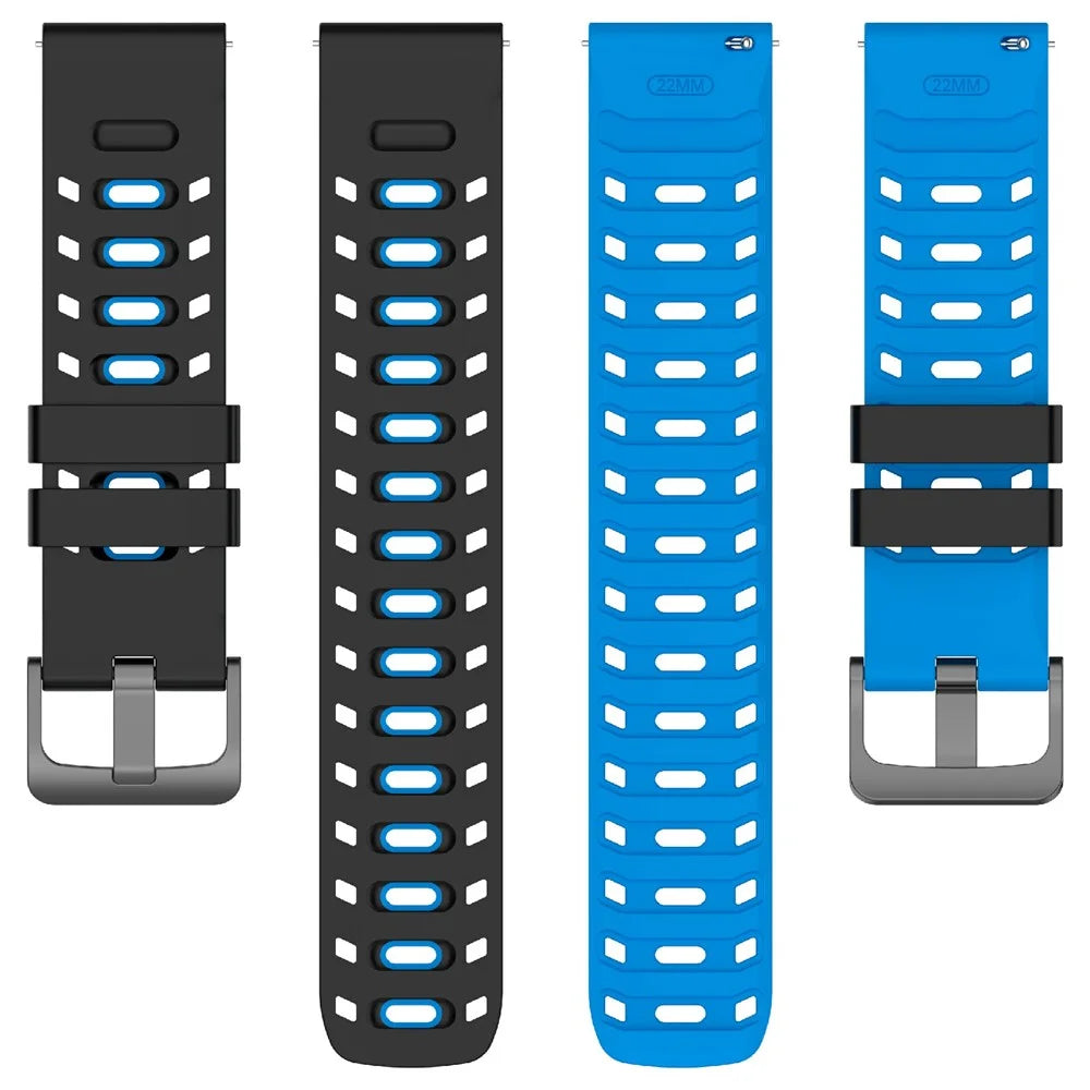 22mm Replacement Strap for Huawei Watch GT 5 Pro 46mm / Watch Ultimate / Ultimate Design Breathable Dual Color Silicone Watch Band Mecha Style - Black / Blue - 4