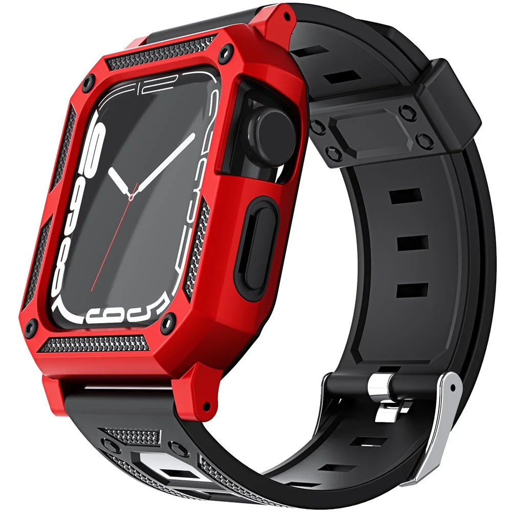 For Apple Watch Series 11 42mm / 10 42mm Replacement Strap with Watch Case / Screen Film 3 in 1 Watch Band Cover TPU Wrist Strap - Red - 1