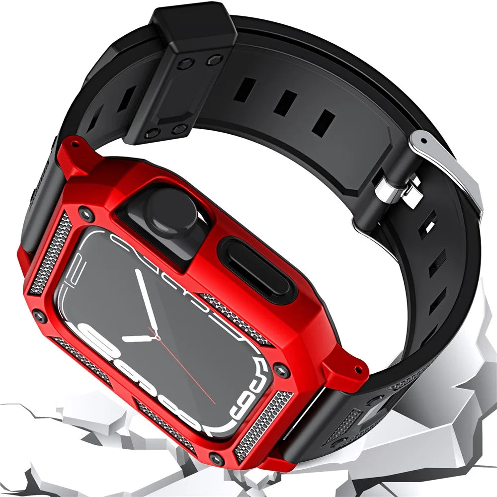For Apple Watch Series 11 42mm / 10 42mm Replacement Strap with Watch Case / Screen Film 3 in 1 Watch Band Cover TPU Wrist Strap - Red - 2