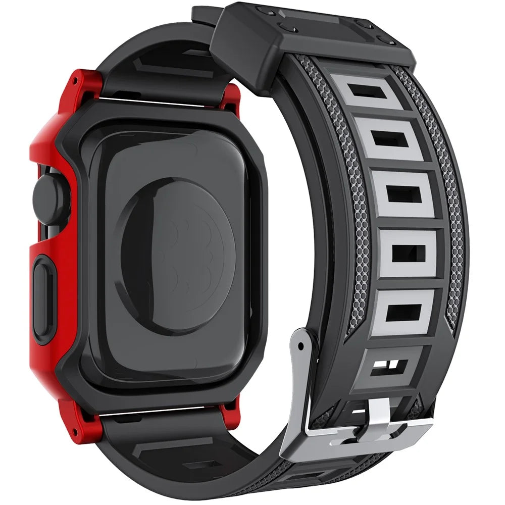 For Apple Watch Series 11 42mm / 10 42mm Replacement Strap with Watch Case / Screen Film 3 in 1 Watch Band Cover TPU Wrist Strap - Red - 4