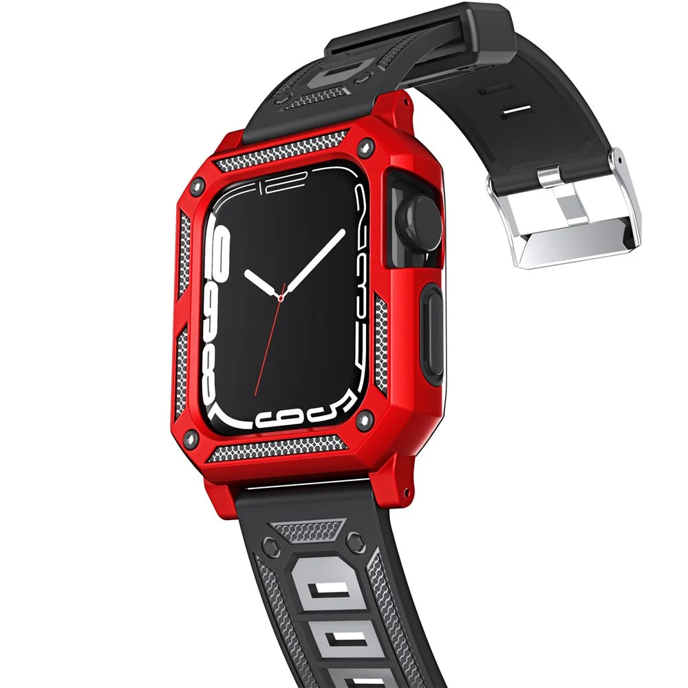 For Apple Watch Series 11 42mm / 10 42mm Replacement Strap with Watch Case / Screen Film 3 in 1 Watch Band Cover TPU Wrist Strap - Red - 6