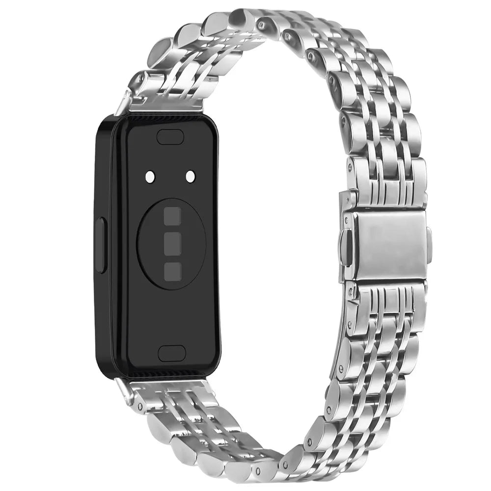 Watch Band For Huawei Band 10 / 9 / 8 , Slim 7-Bead Stainless Steel Strap - Silver - 1