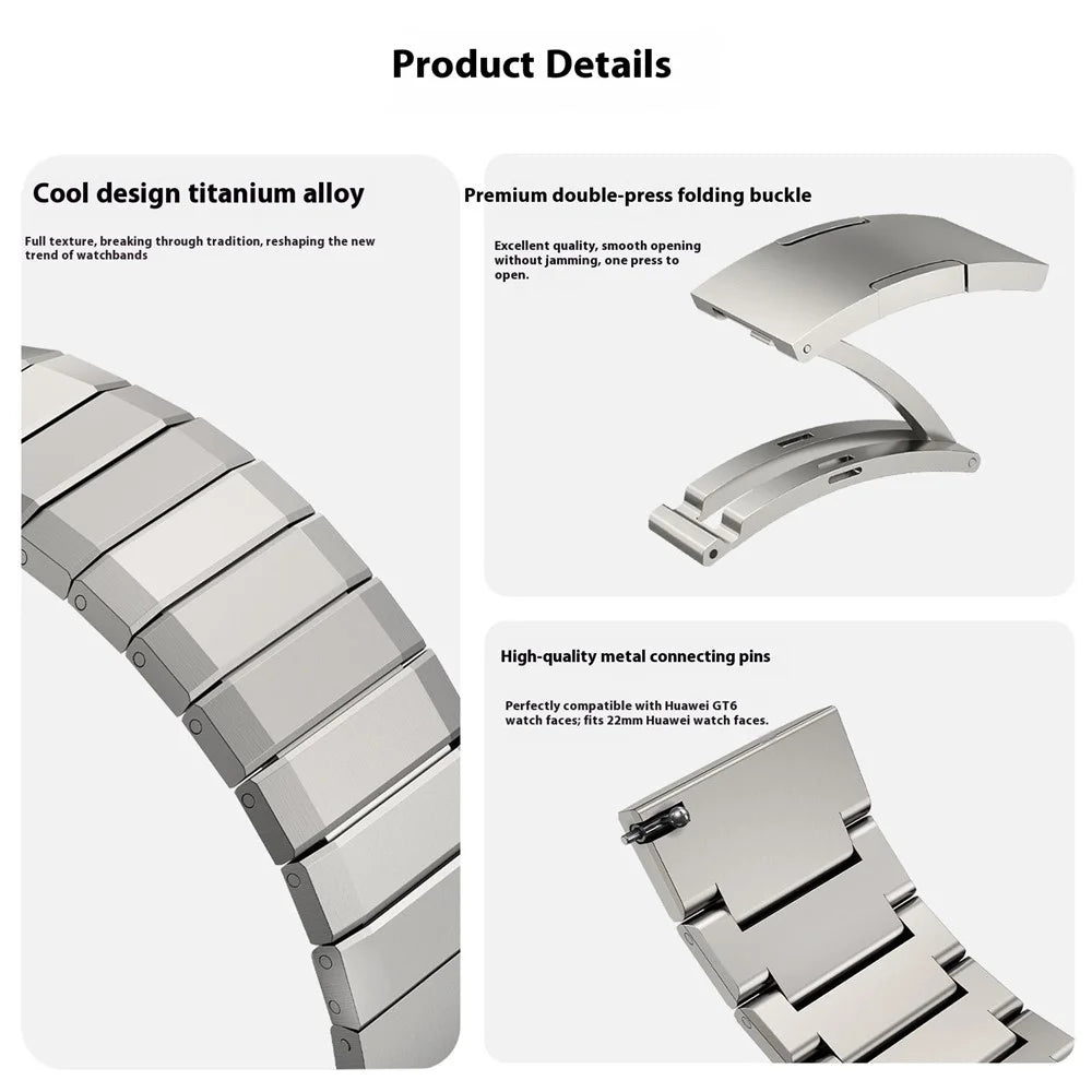 22mm Titanium Alloy Watch Band For Huawei Watch GT 6 46mm Bamboo Joint Design Folding Clasp Replacement Strap - Black - 6
