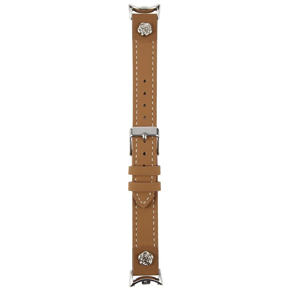 Watch Strap For Xiaomi Smart Band 10 / 9 / 9 NFC / 8 , Camellia Rivets Microfiber Leather Band Bracelet - Brown - 3