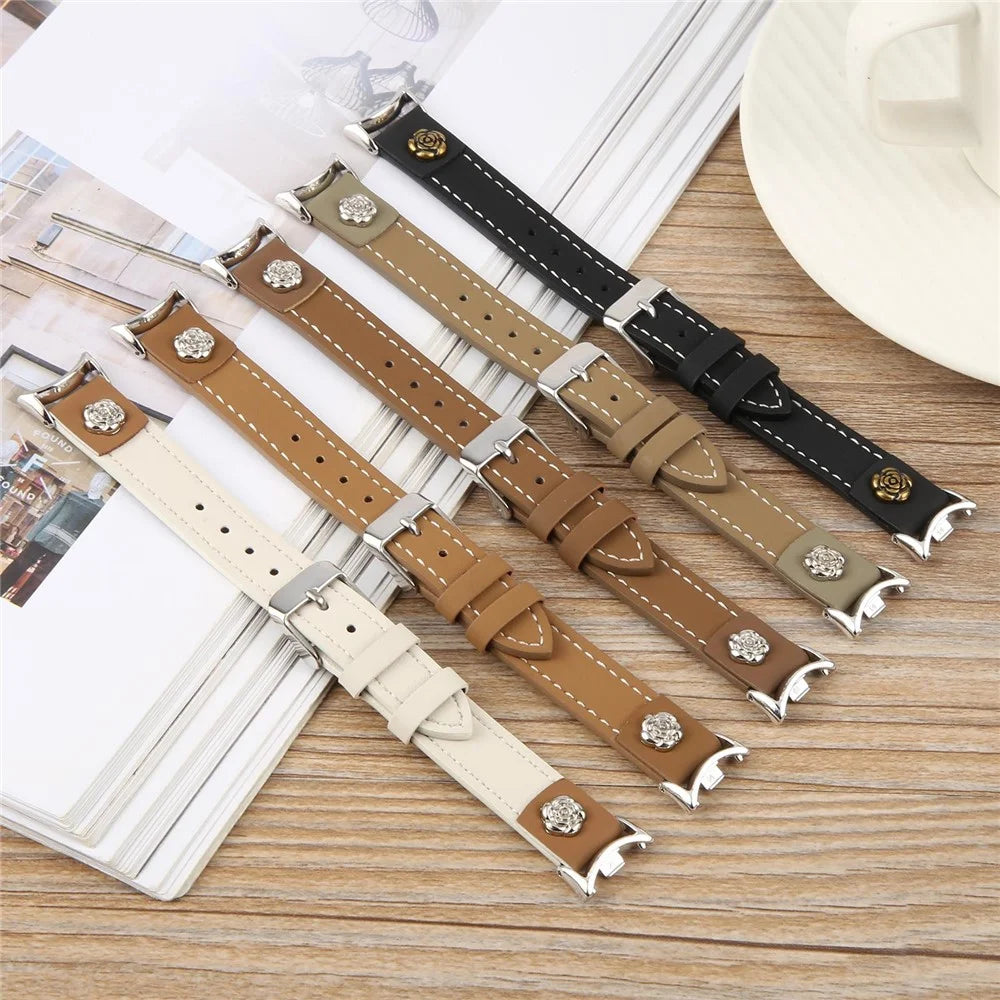 Watch Strap For Xiaomi Smart Band 10 / 9 / 9 NFC / 8 , Camellia Rivets Microfiber Leather Band Bracelet - Brown - 6