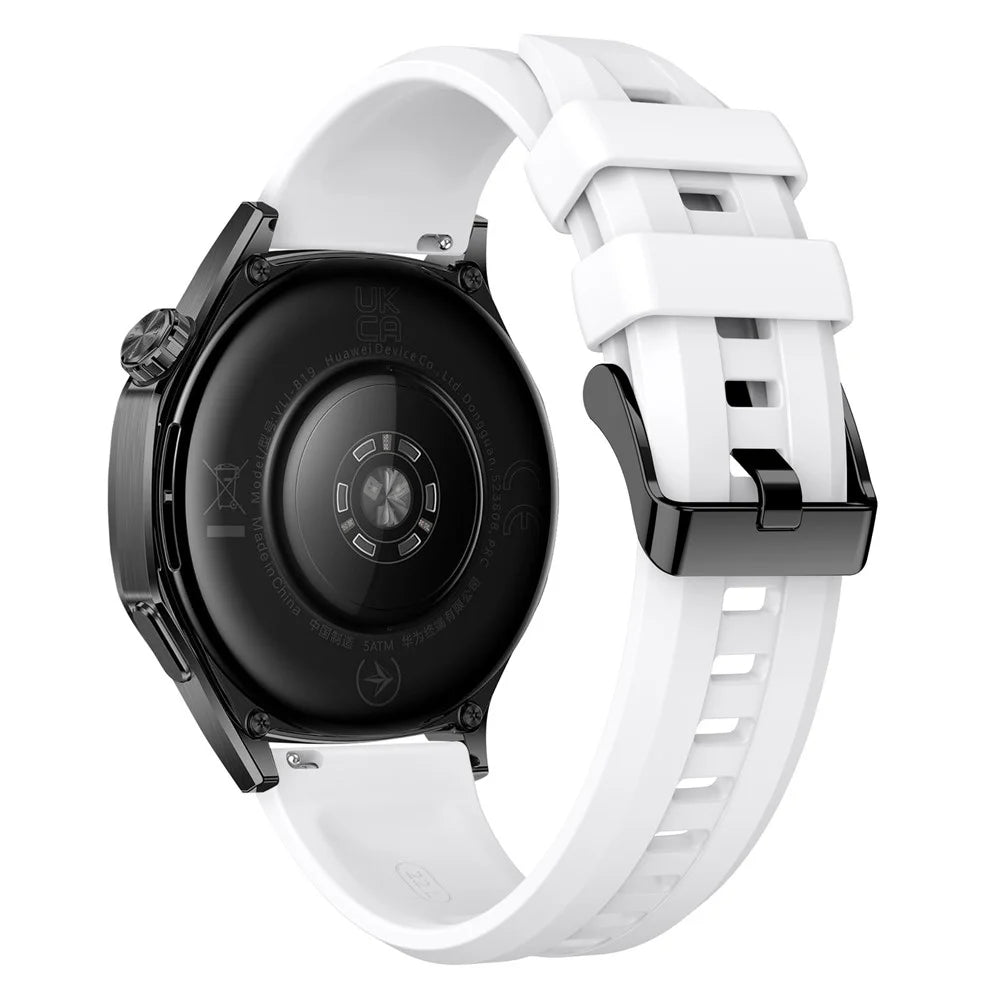 22mm Silicone Strap with Black Buckle for Huawei Watch GT 6 / 5 / 4 46mm / Samsung Galaxy Watch3 45mm Vertical Striped Design Watch Band - White - 1