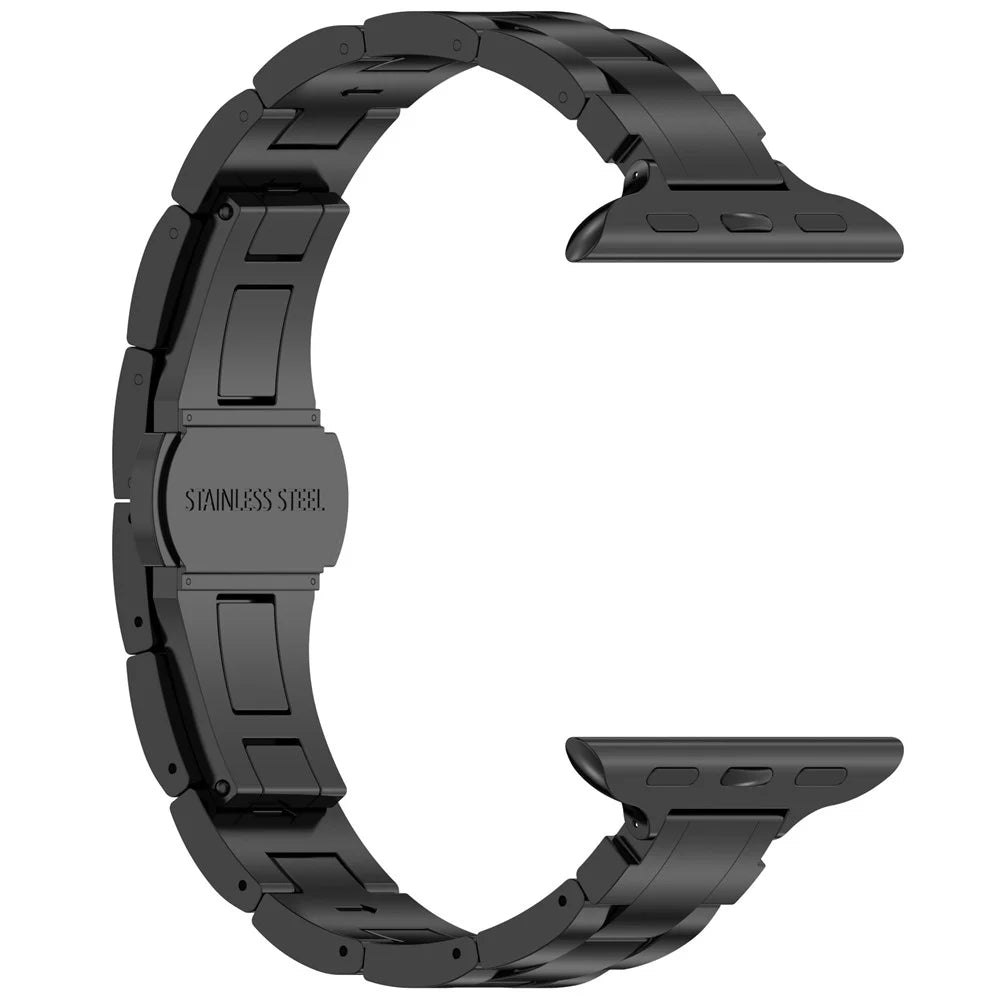 Watch Band For Apple Watch Series 11 10 42mm / 9 8 7 41mm / SE3 SE2 SE 6 5 4 40mm / 3 2 1 38mm , Slim 3-Bead Titanium Alloy Wrist Strap - Black - 3