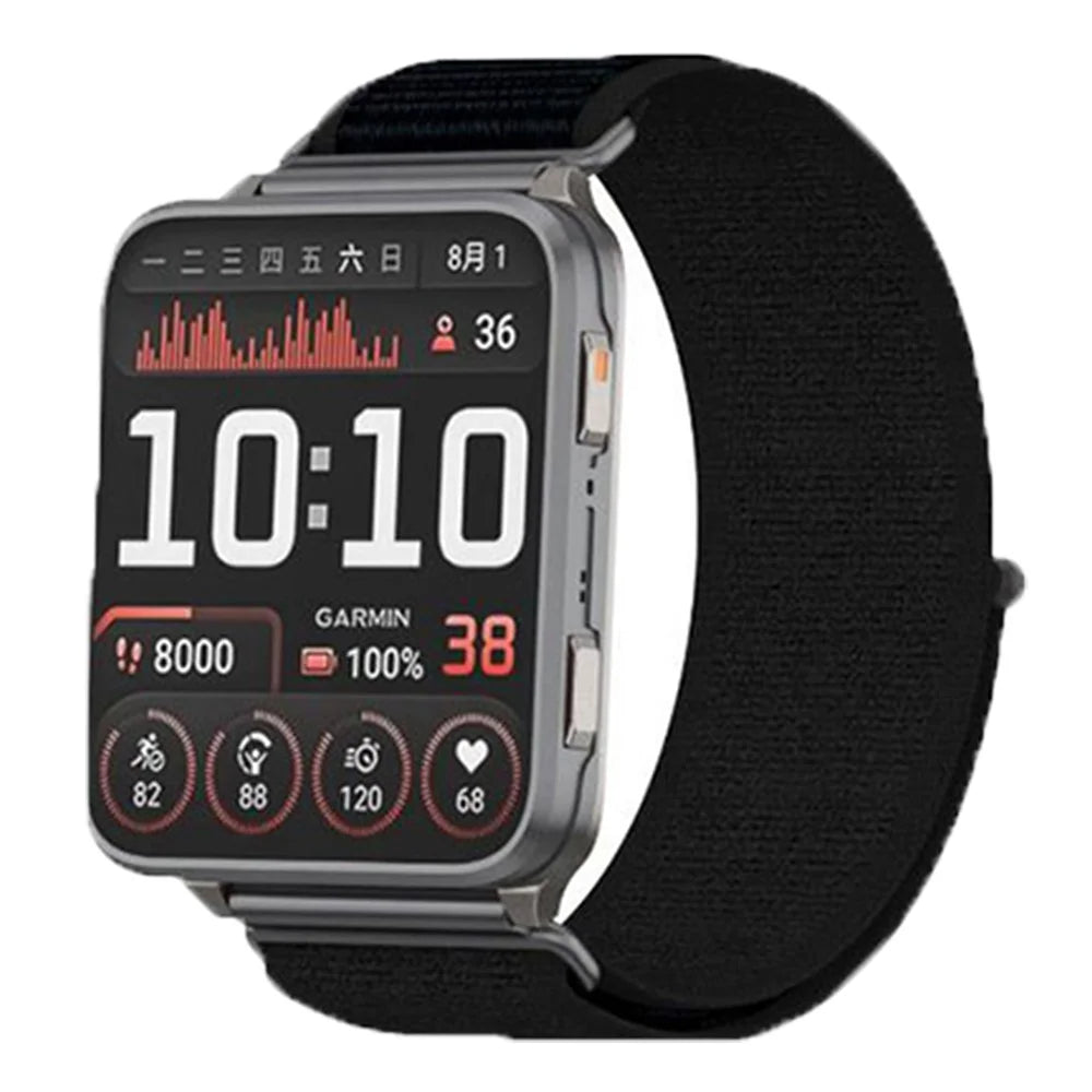 For Garmin Venu X1 Nylon Watch Band Soft Breathable Magic Tape Fastener Elastic Wristband - Dark Black - 2
