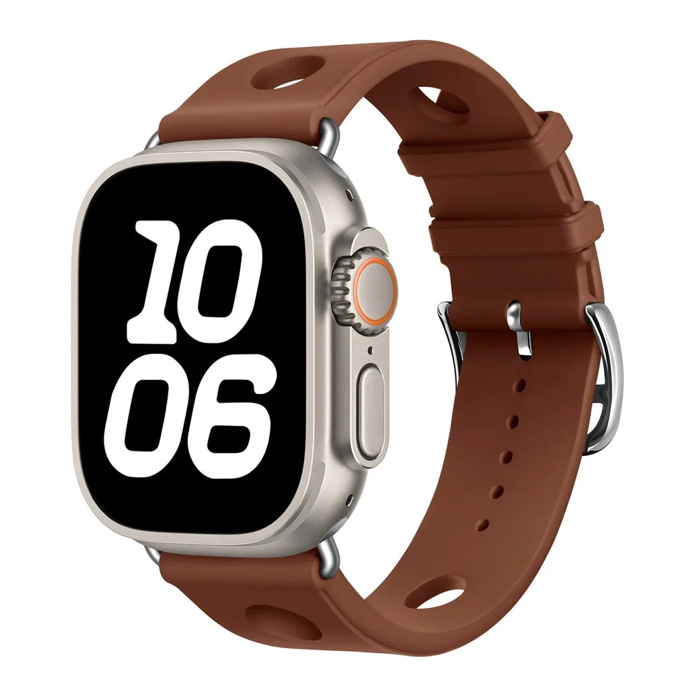 Silicone Watch Band for Apple Watch Series 11 10 42mm / 9 8 7 41mm / SE3 SE2 SE 6 5 4 40mm / 3 2 1 38mm Holes Design Strap - Brown - 2