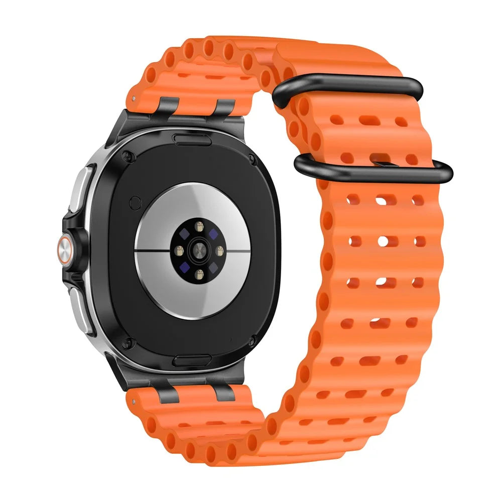 Silicone Watch Band for Samsung Galaxy Watch8 Classic 46mm / Watch8 44mm / 40mm Ocean Wave Breathable Strap with Black Buckle - Orange - 1