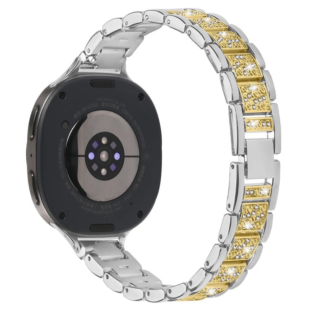 Contrasting Color Slim Band for Samsung Galaxy Watch8 44mm / 40mm / 8 Classic 46mm Metal Watch Strap with Rhinestones Decor - Silver / Gold - 1