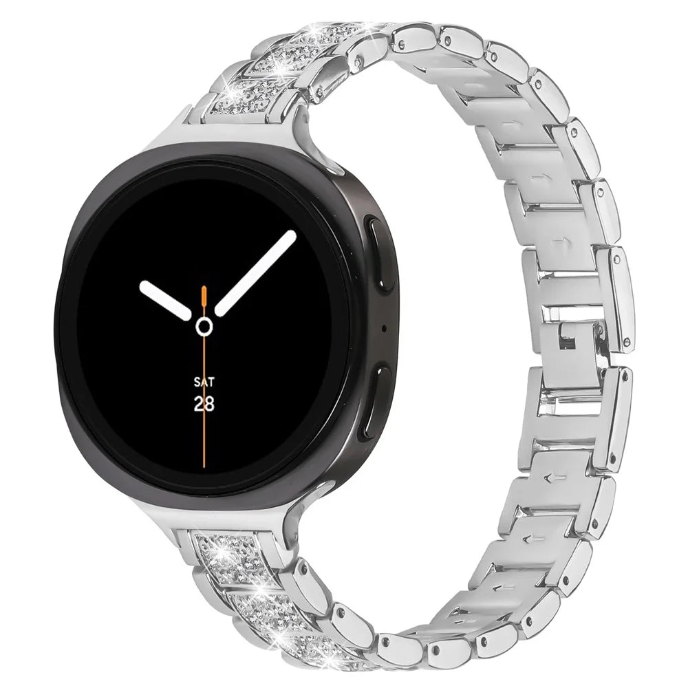 Zinc Alloy Slim Band for Samsung Galaxy Watch8 44mm / 40mm / 8 Classic 46mm Smart Watch Silver Strap with Rhinestones Decor - 2