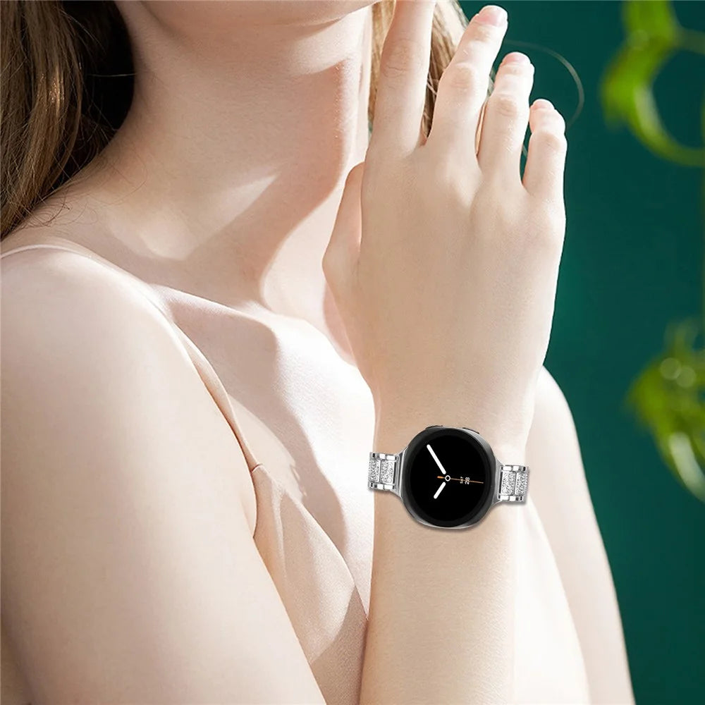 Zinc Alloy Slim Band for Samsung Galaxy Watch8 44mm / 40mm / 8 Classic 46mm Smart Watch Silver Strap with Rhinestones Decor - 4