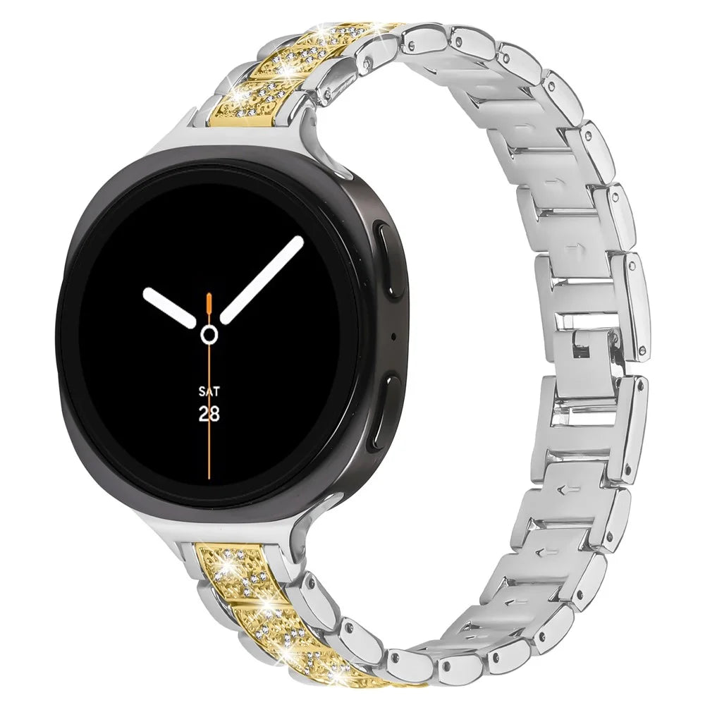Contrasting Color Slim Band for Samsung Galaxy Watch Ultra2 47mm / Watch Ultra (2025) 47mm / Watch Ultra 47mm Metal Watch Strap with Rhinestones Decor - Silver / Gold - 2